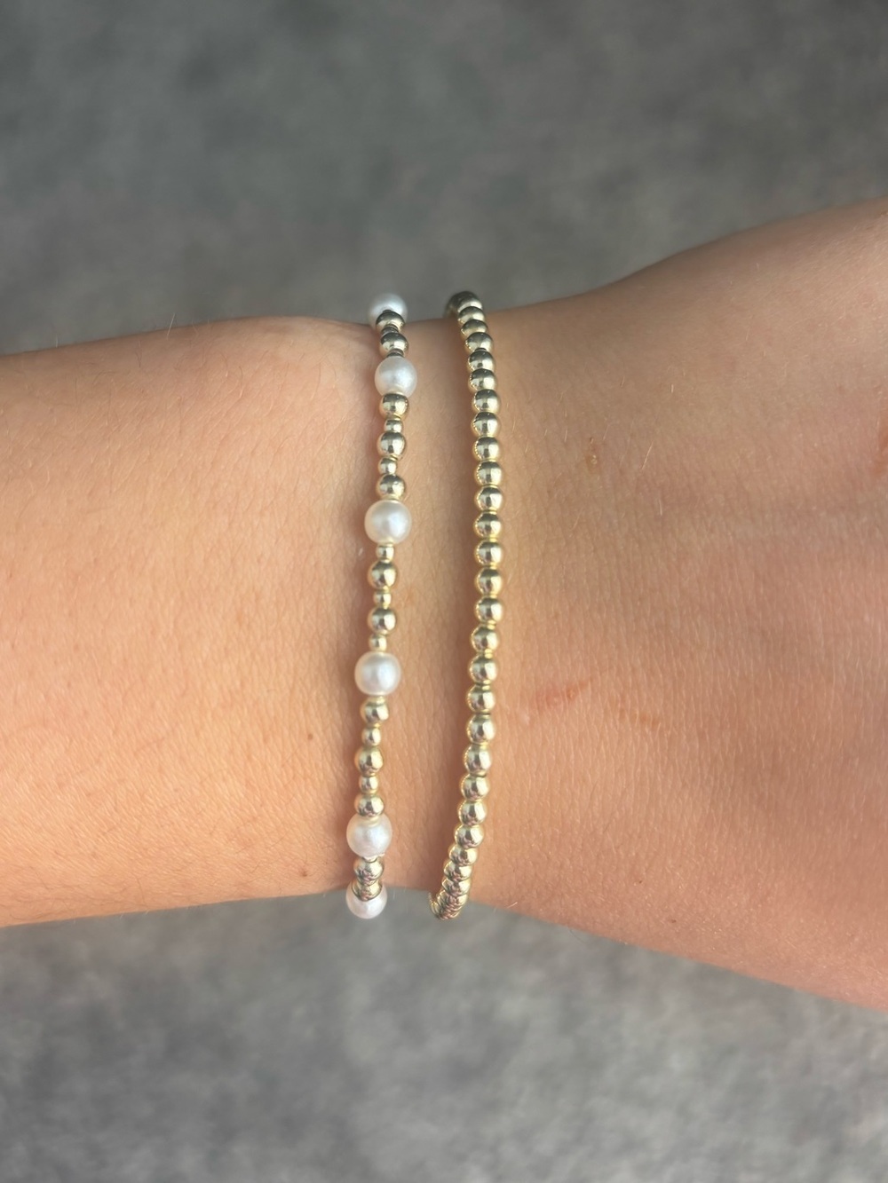 Hand Crafted Gold & White Pearl Stretch Bracelet Duo